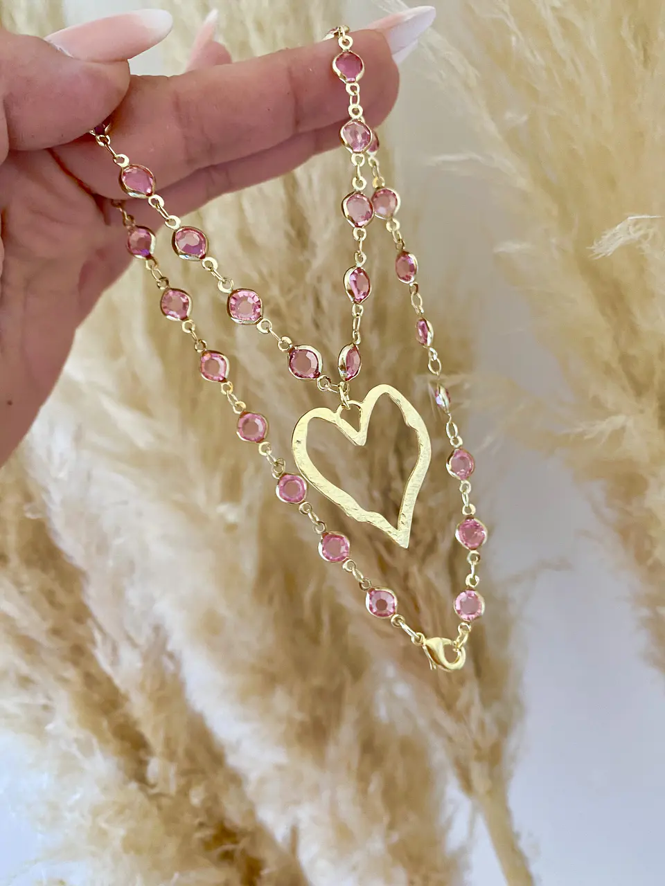  Collar Eslabones Rosa Corazon gold 2
