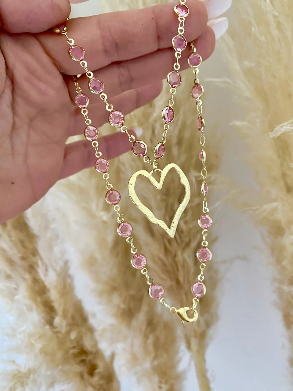  Collar Eslabones Rosa Corazon gold 3