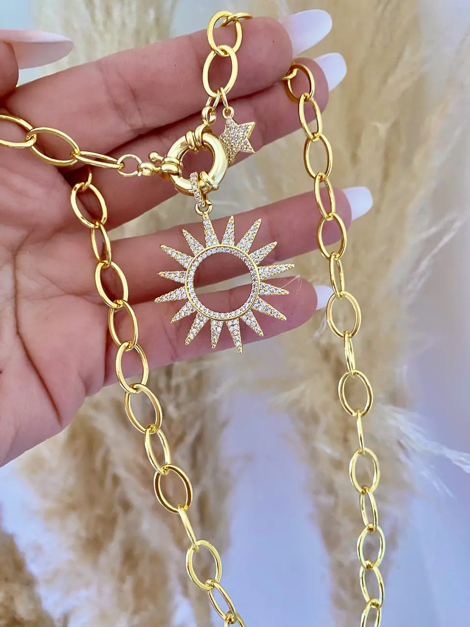 Collar Maxi Eslabones Sol y Estrellita gold 3