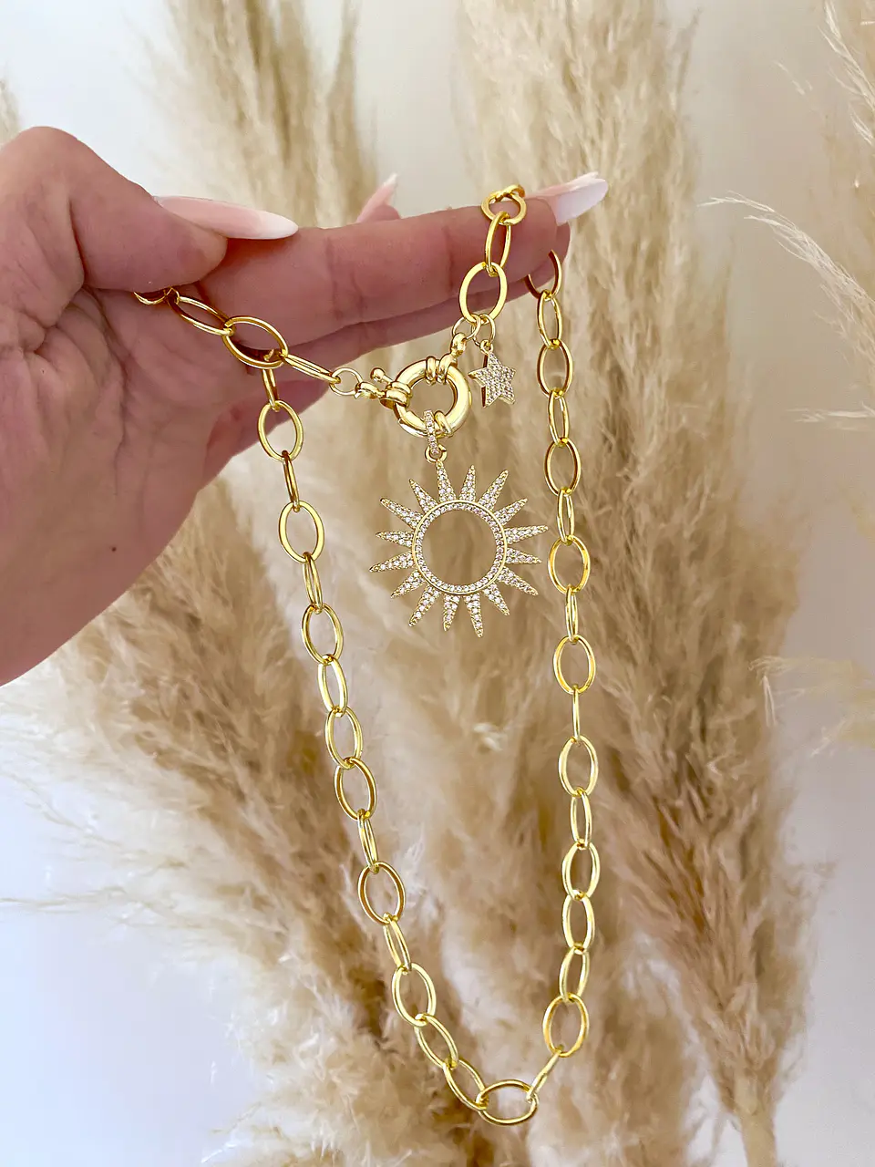 Collar Maxi Eslabones Sol y Estrellita gold 2