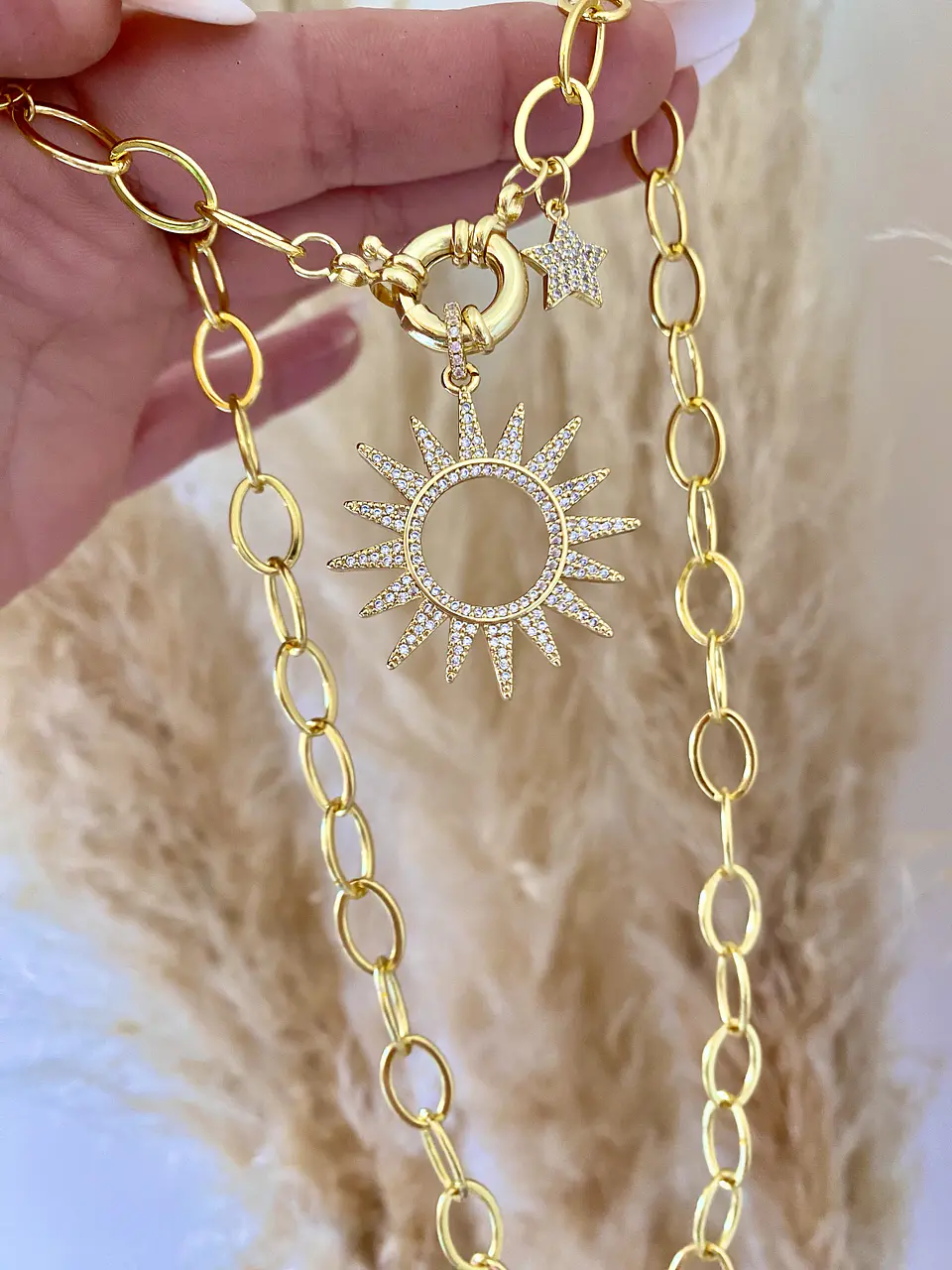 Collar Maxi Eslabones Sol y Estrellita gold 1