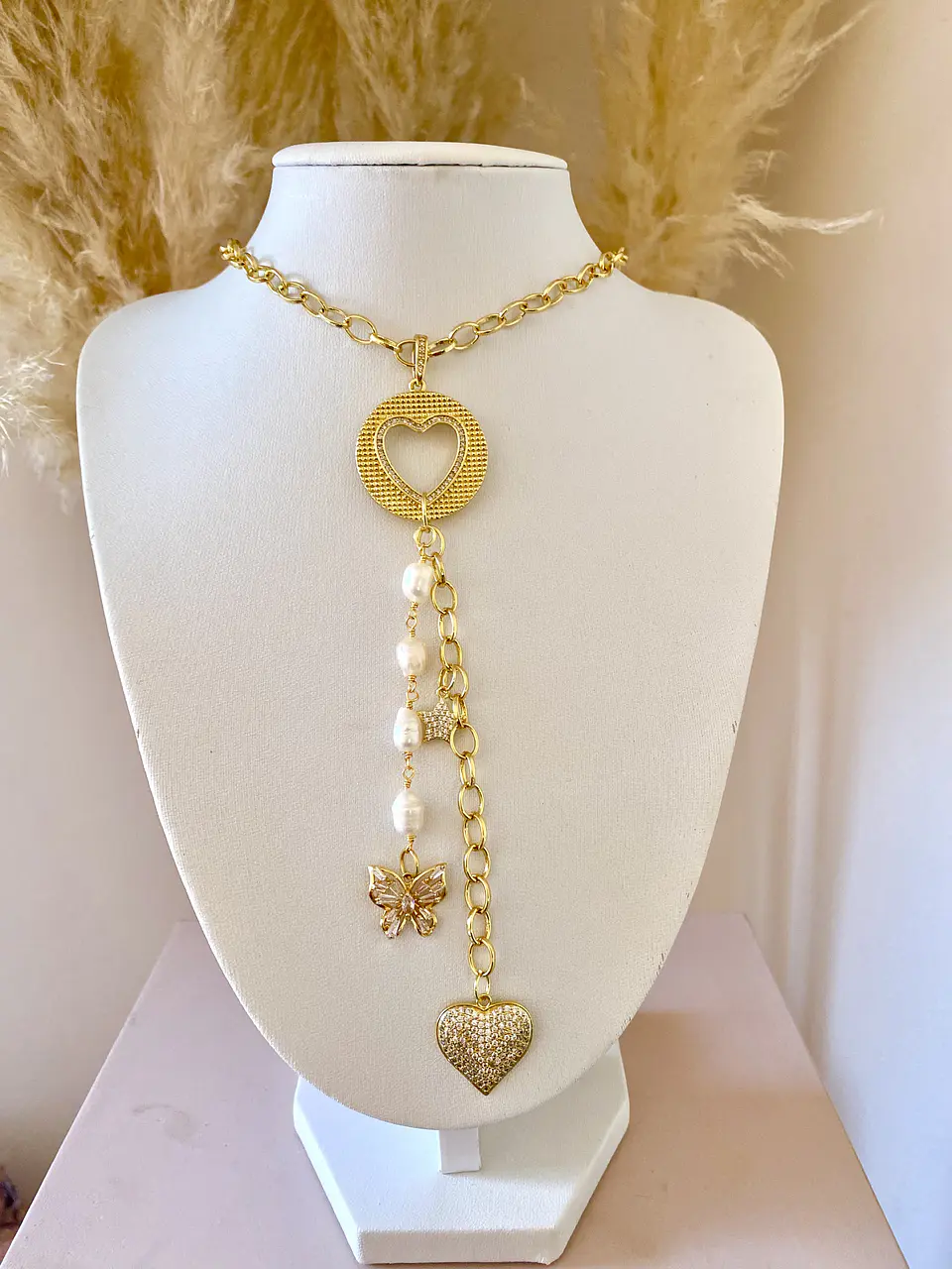 Collar XL Medallón Corazón Cascada y Perlas  5