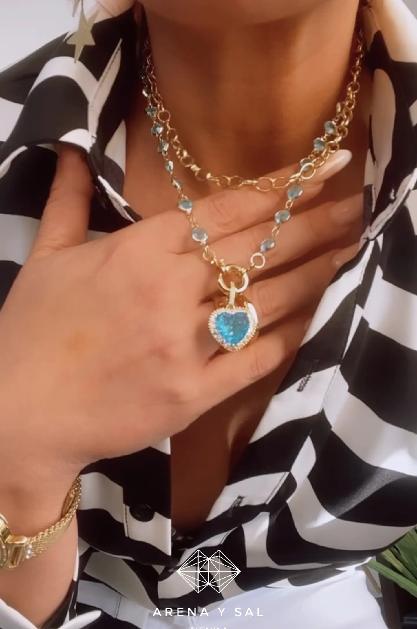 Collar Doble dije Corazón turquesa  3