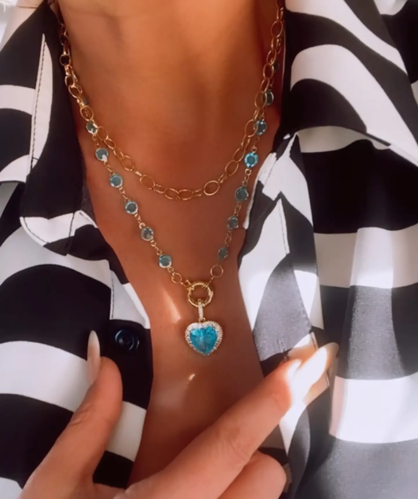 Collar Doble dije Corazón turquesa  1