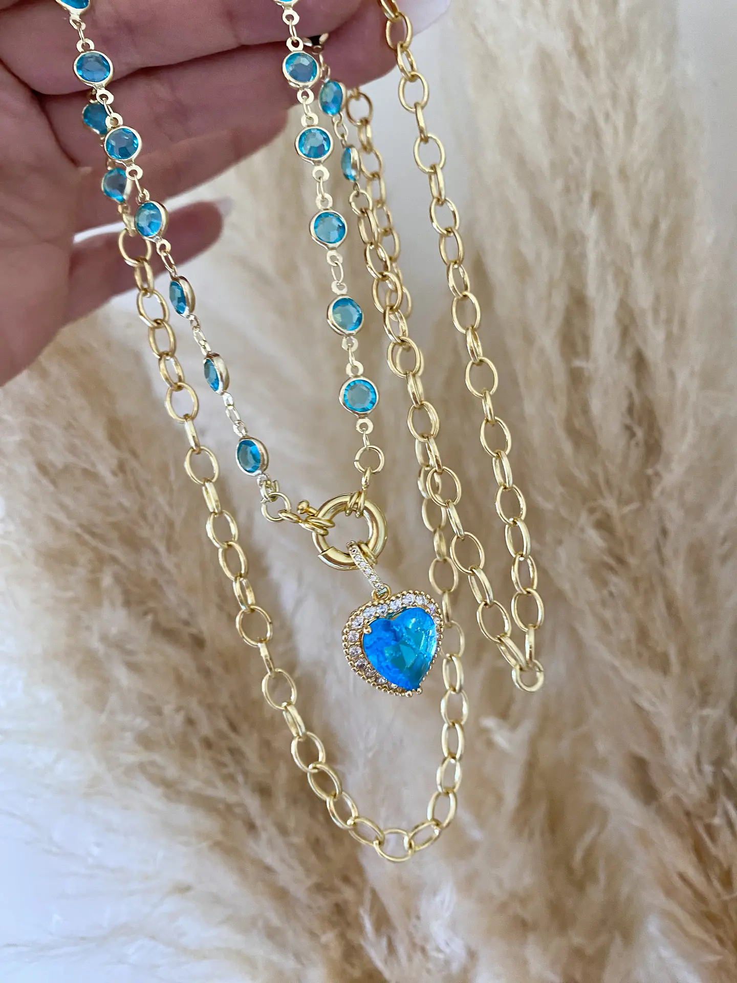 Collar Doble dije Corazón turquesa  2