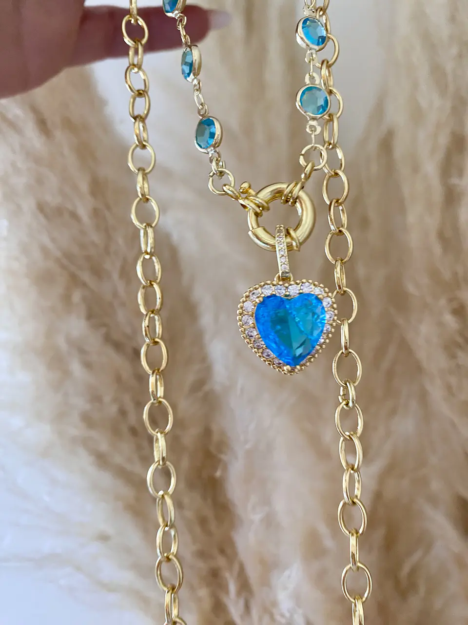 Collar Doble dije Corazón turquesa  4