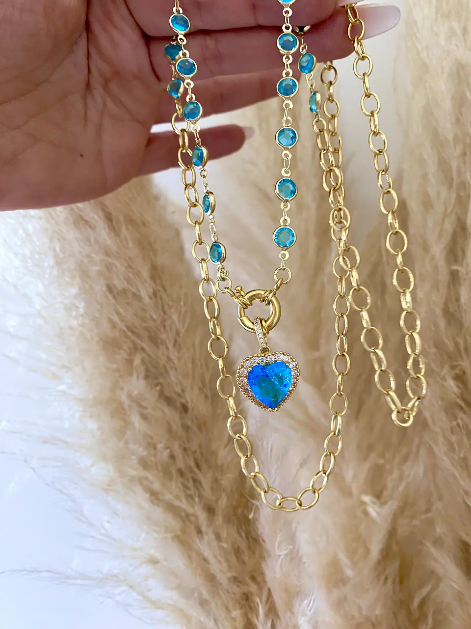 Collar Doble dije Corazón turquesa  5