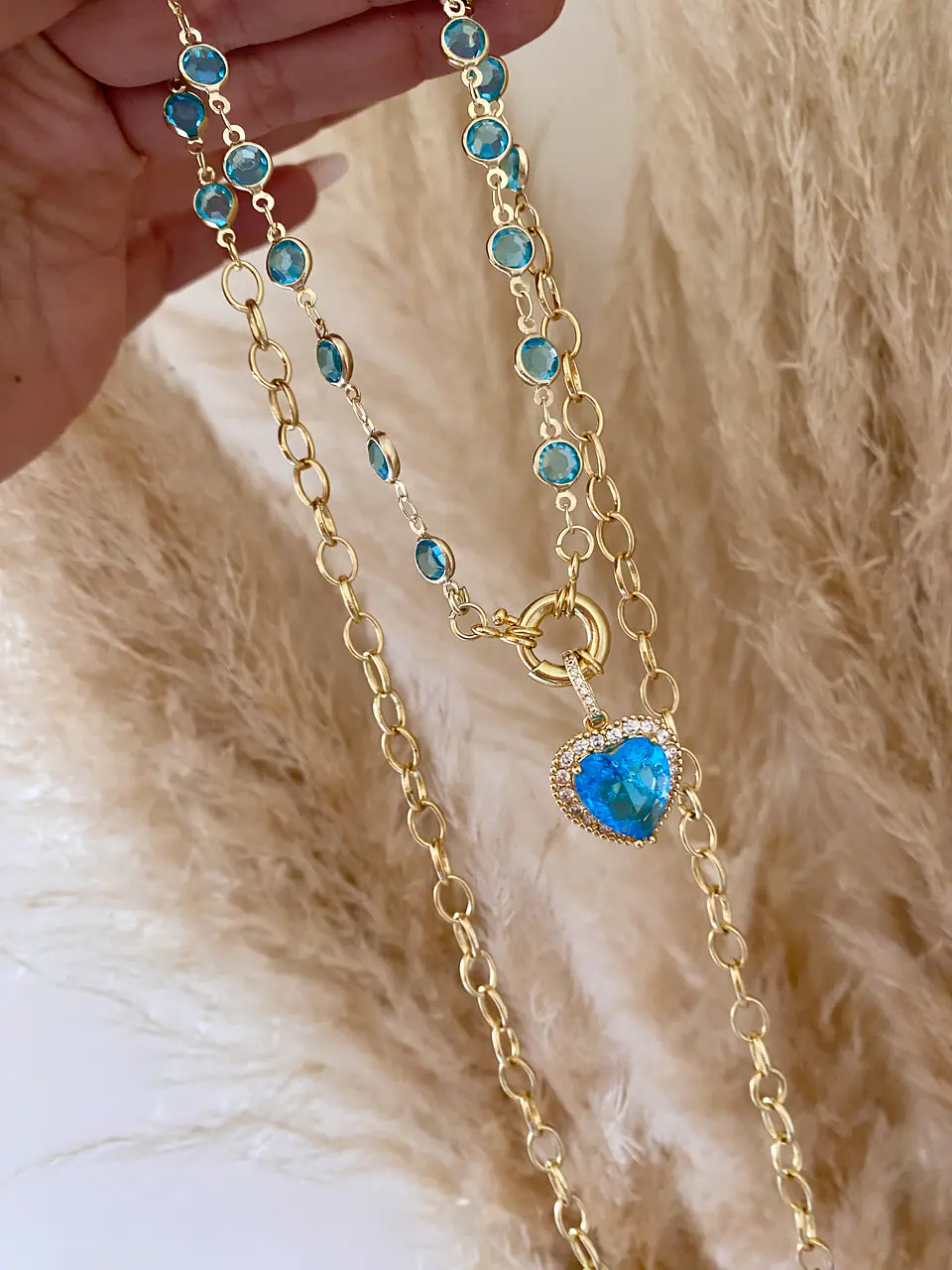 Collar Doble dije Corazón turquesa  6