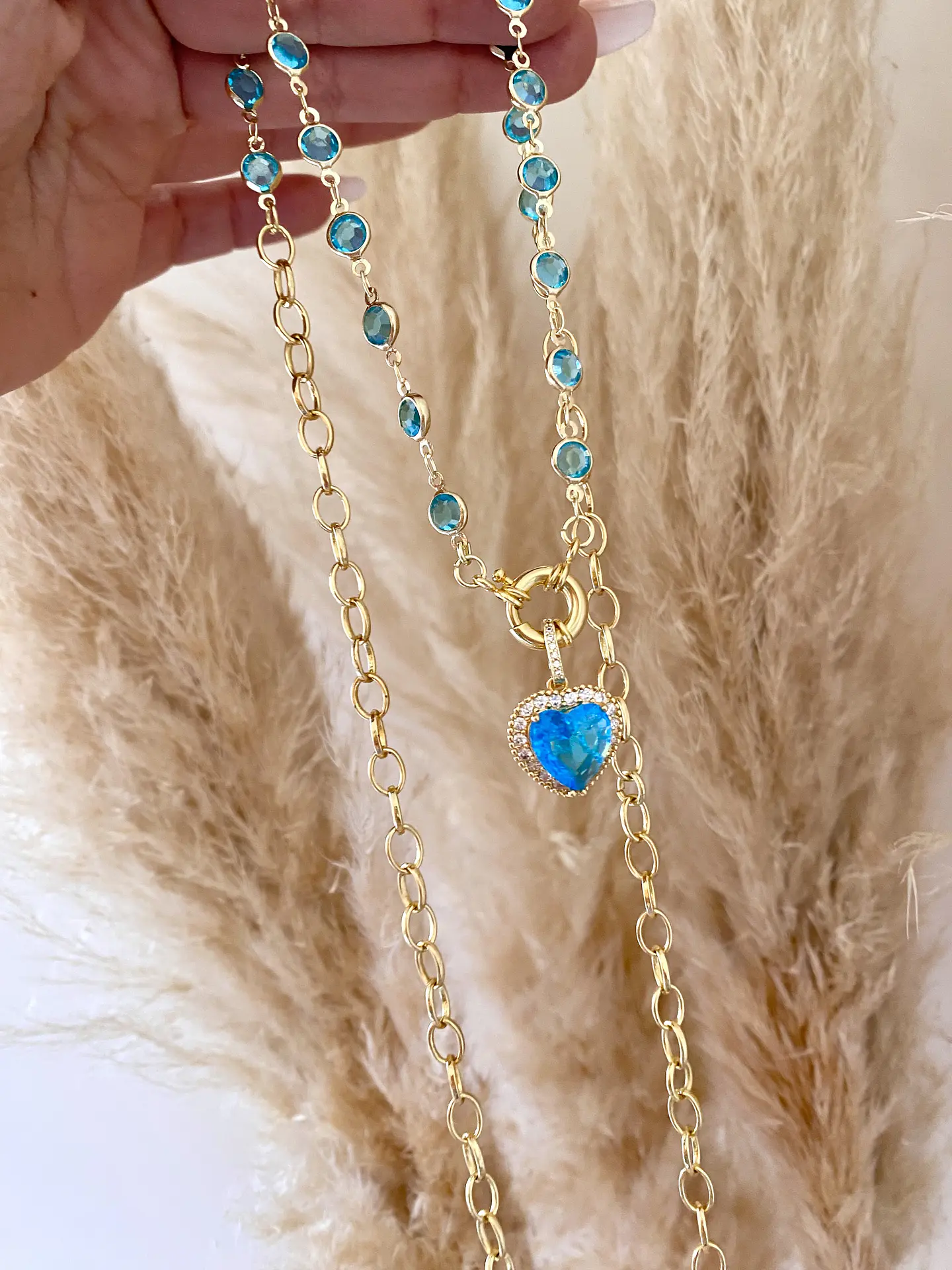 Collar Doble dije Corazón turquesa  7