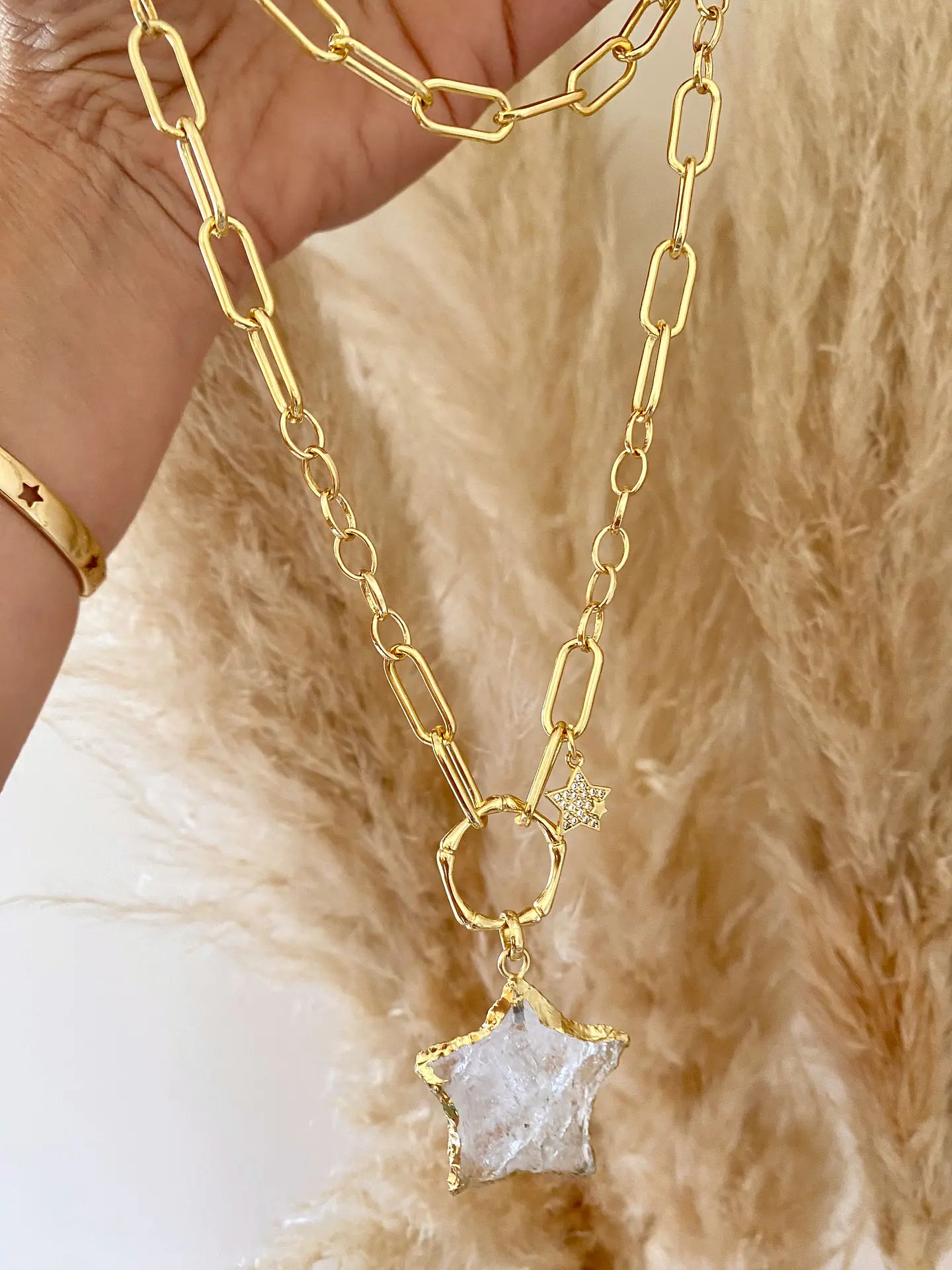 Collar XL Estrella cuarzo y eslabones mixtos  4