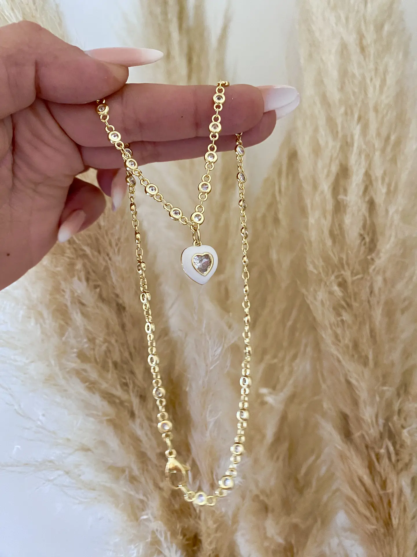 Collar corazón  Cadena cristales  4