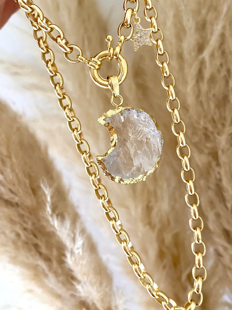 Collar Luna Cuarzo punto luz circones  1