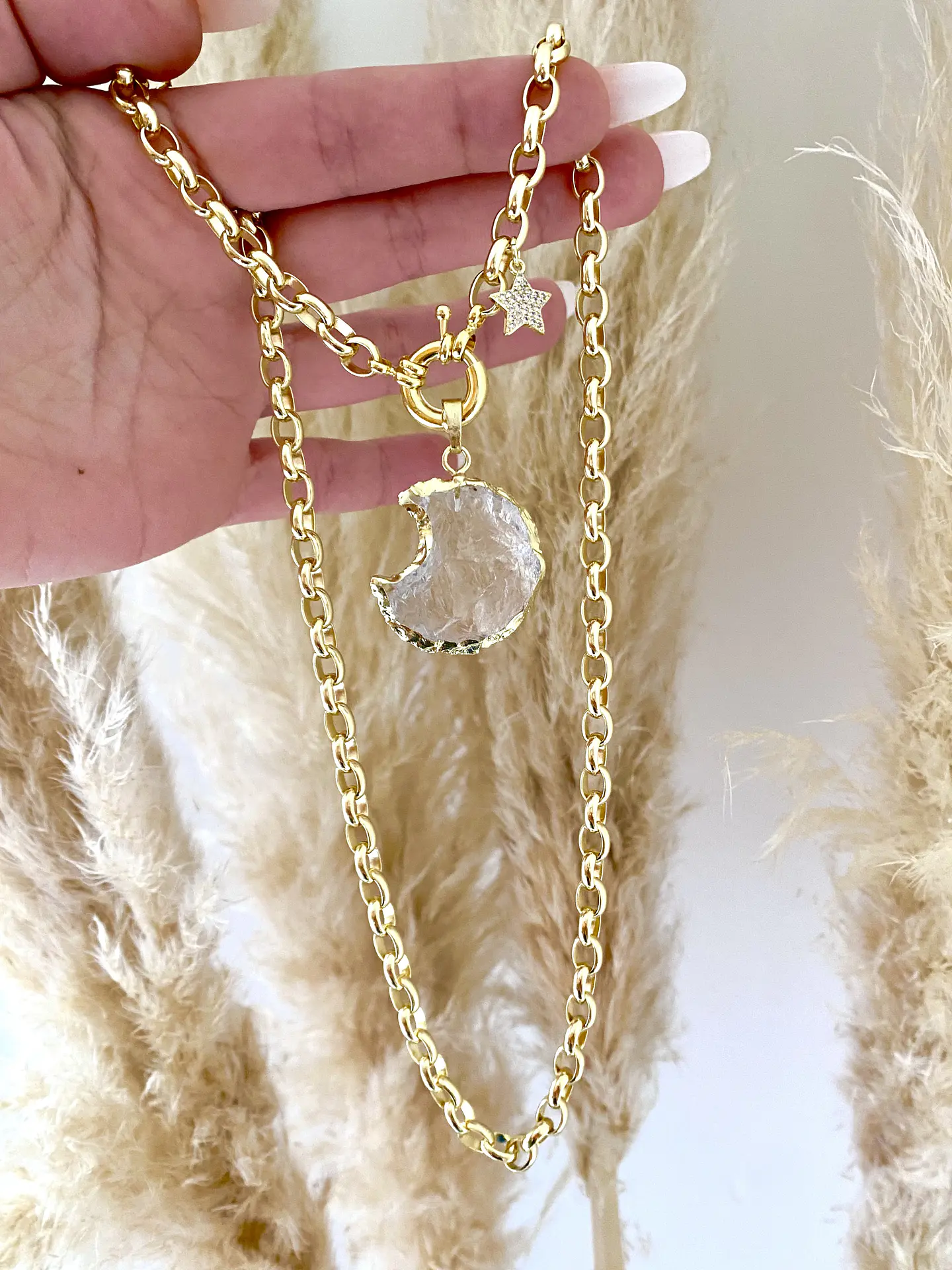 Collar Luna Cuarzo punto luz circones  4