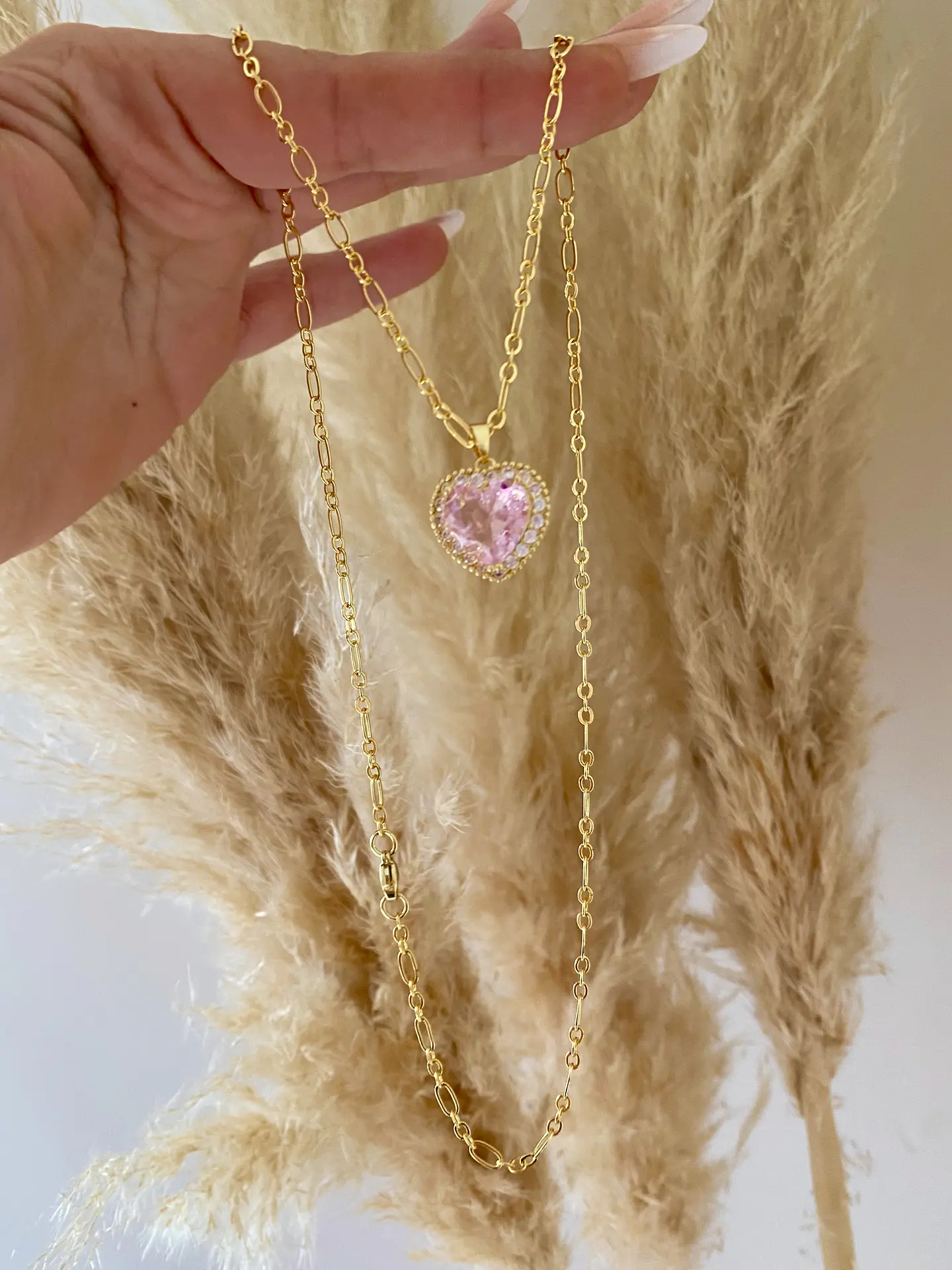 Collar Cadena Corazón Cristal Rosa 2
