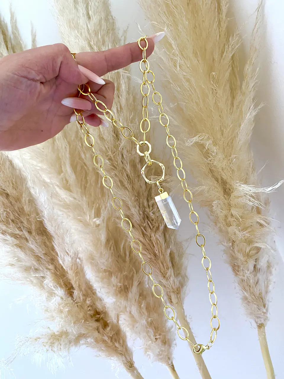 Collar XL  Cuarzo Maxi Eslabones Mixtos Gold 3