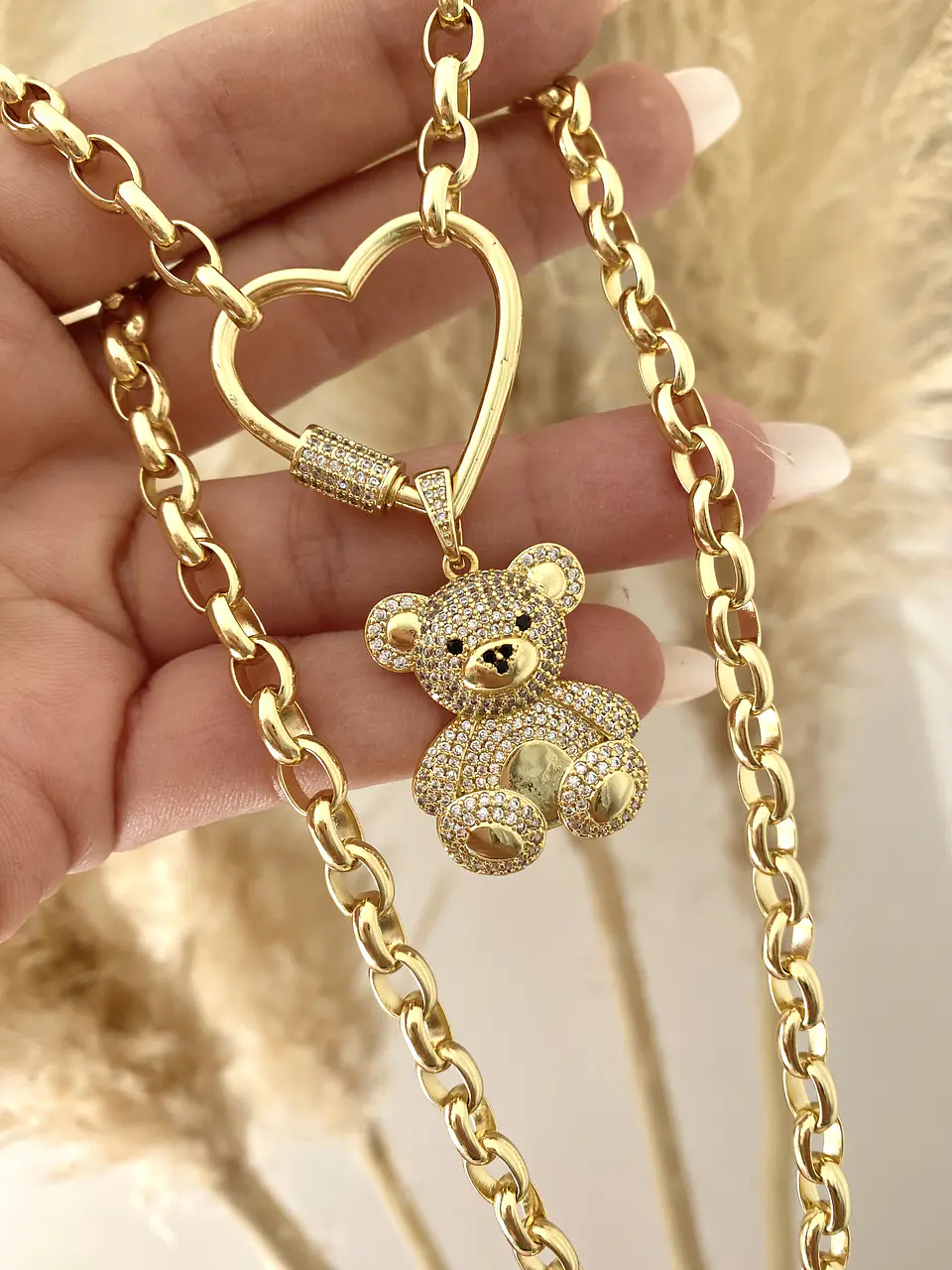 Collar Osito circones conector Corazón gold 1