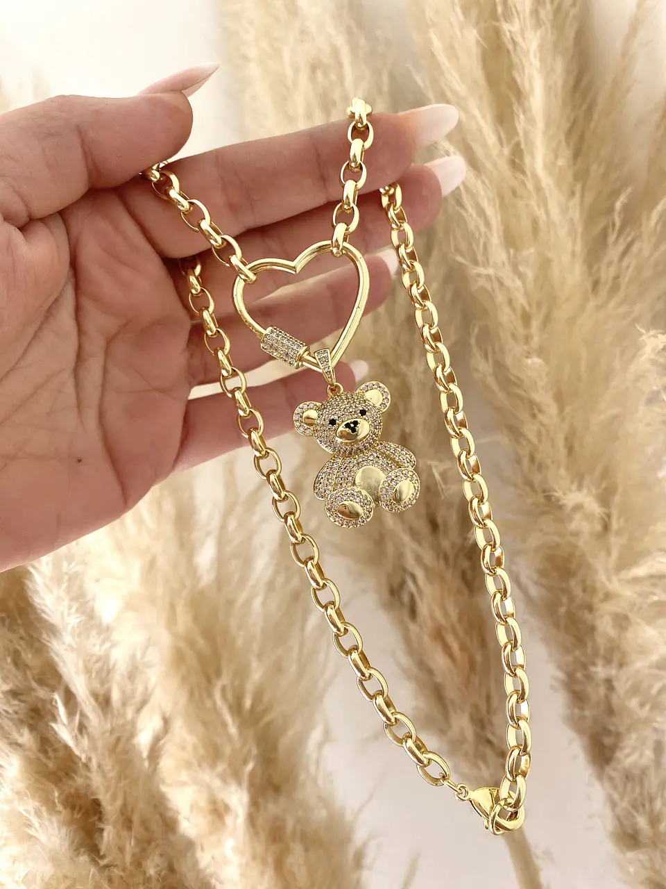 Collar Osito circones conector Corazón gold 2