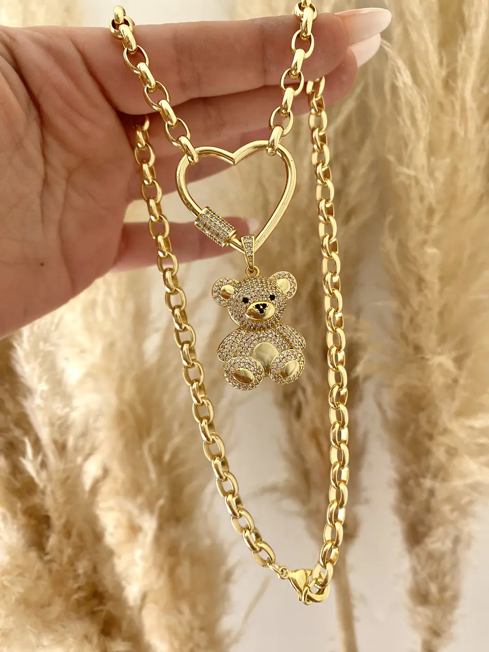 Collar Osito circones conector Corazón gold 3