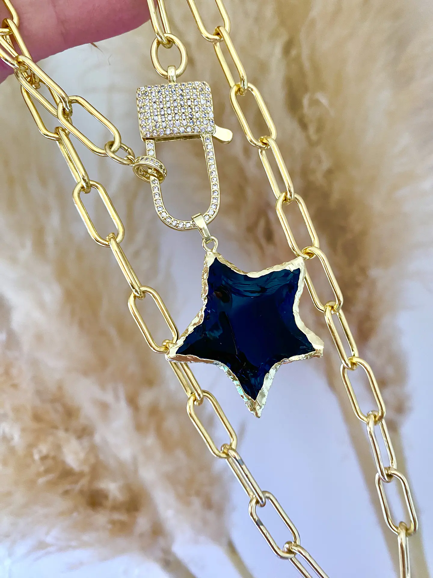 Collar XL Estrella Obsidiana Broche Candado 3