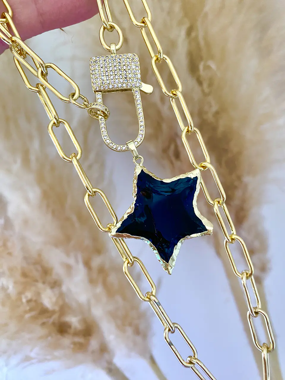 Collar XL Estrella Obsidiana Broche Candado 3