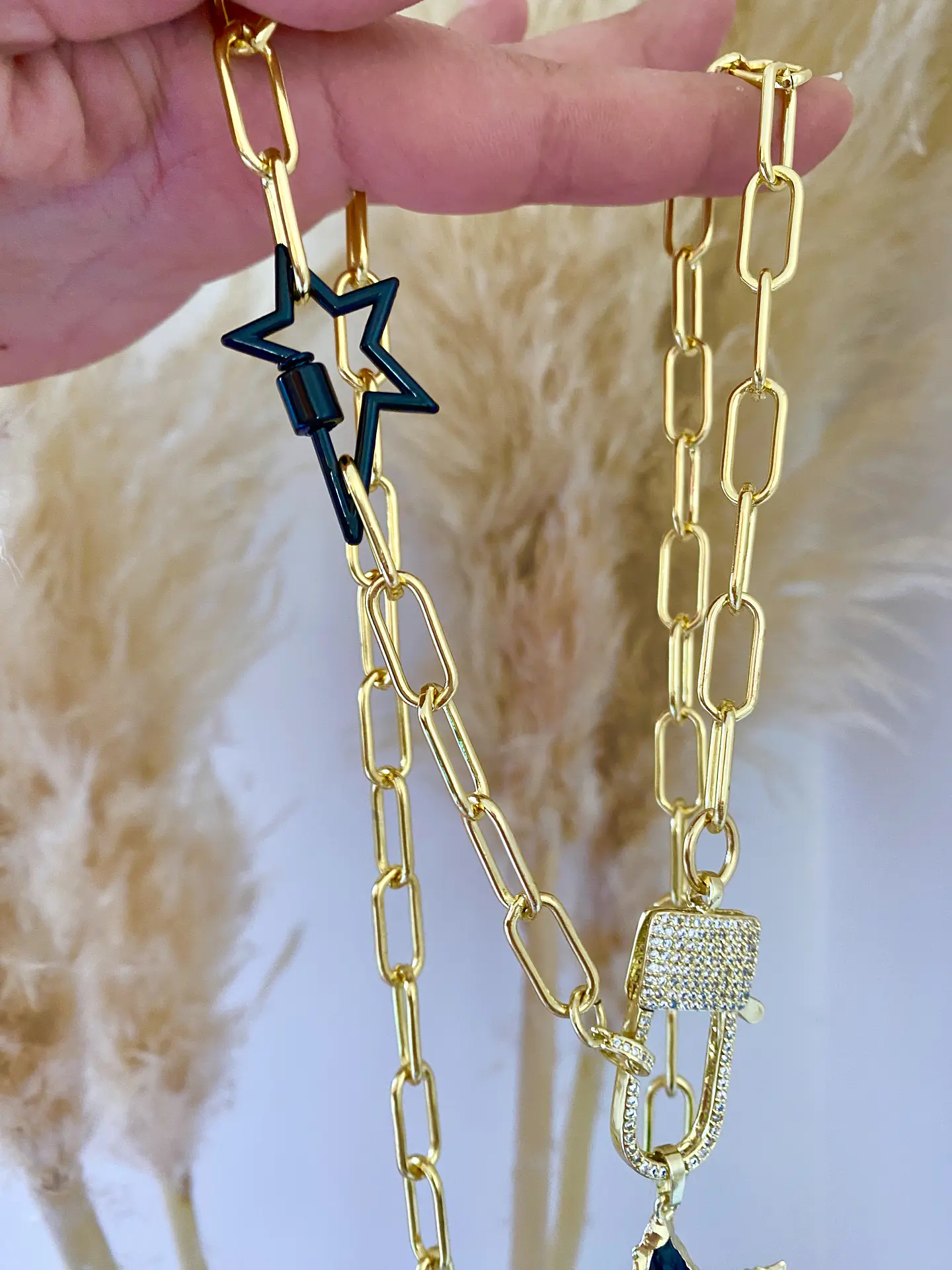 Collar XL Estrella Obsidiana Broche Candado 4