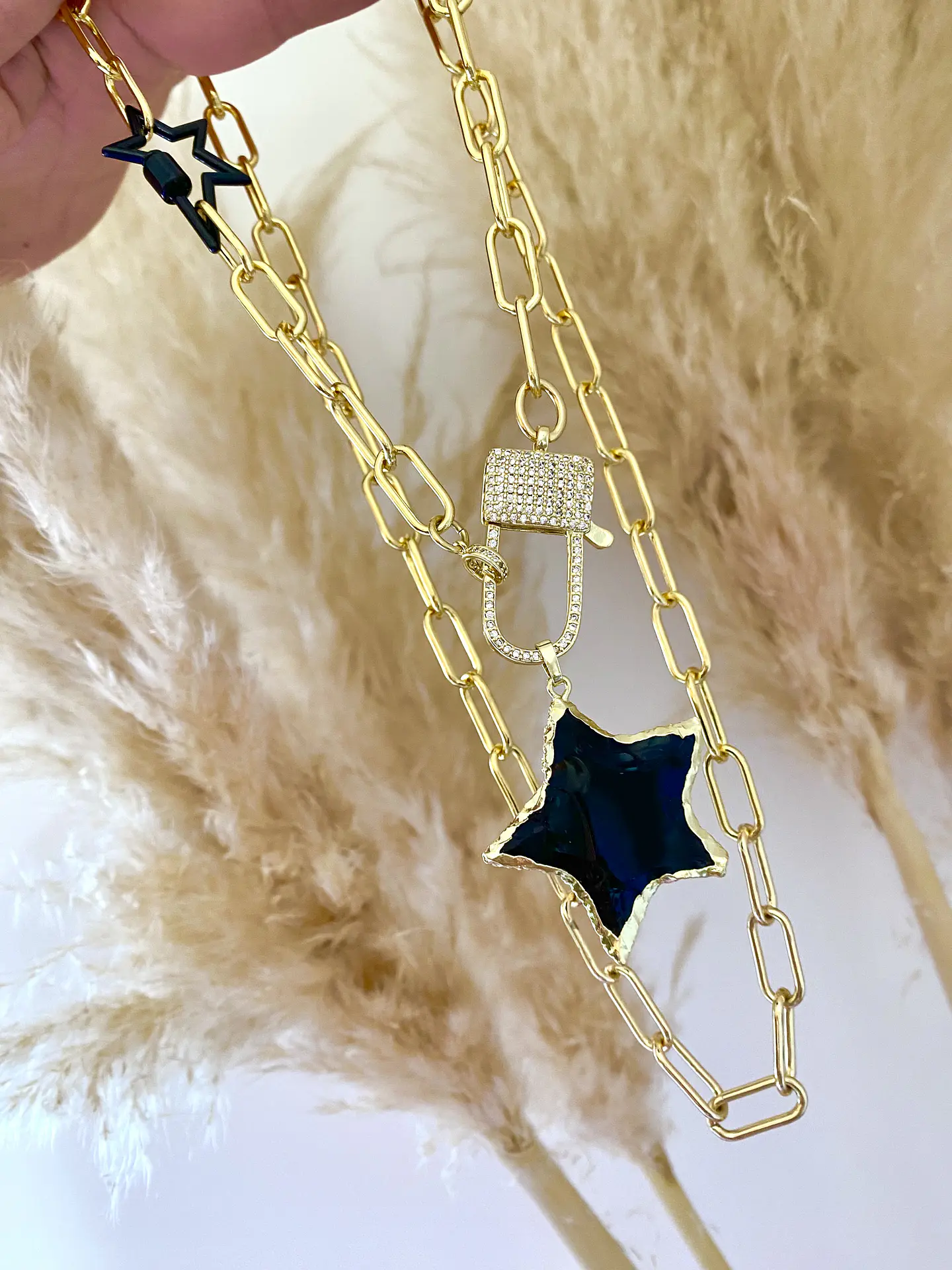 Collar XL Estrella Obsidiana Broche Candado 5