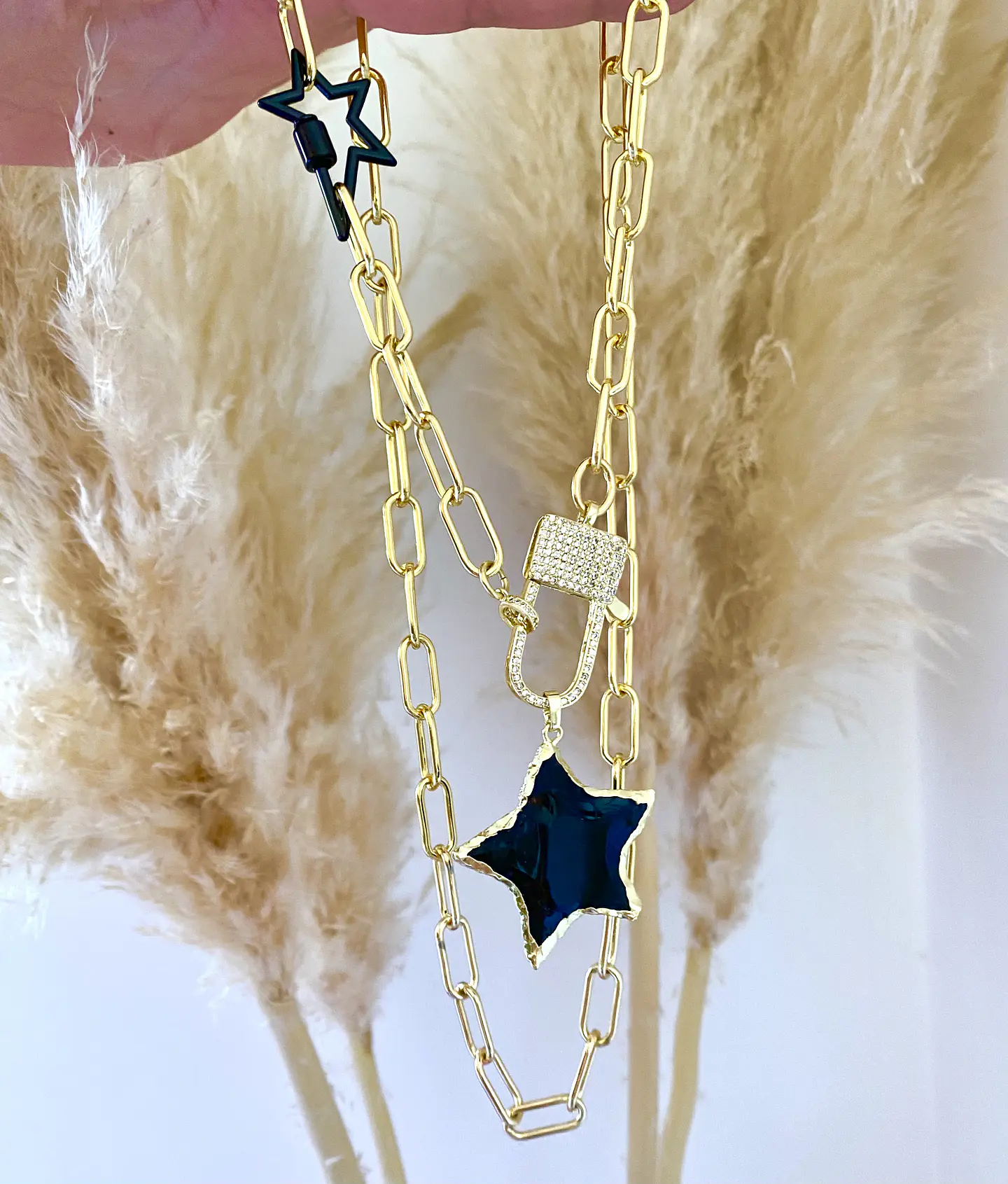 Collar XL Estrella Obsidiana Broche Candado 6
