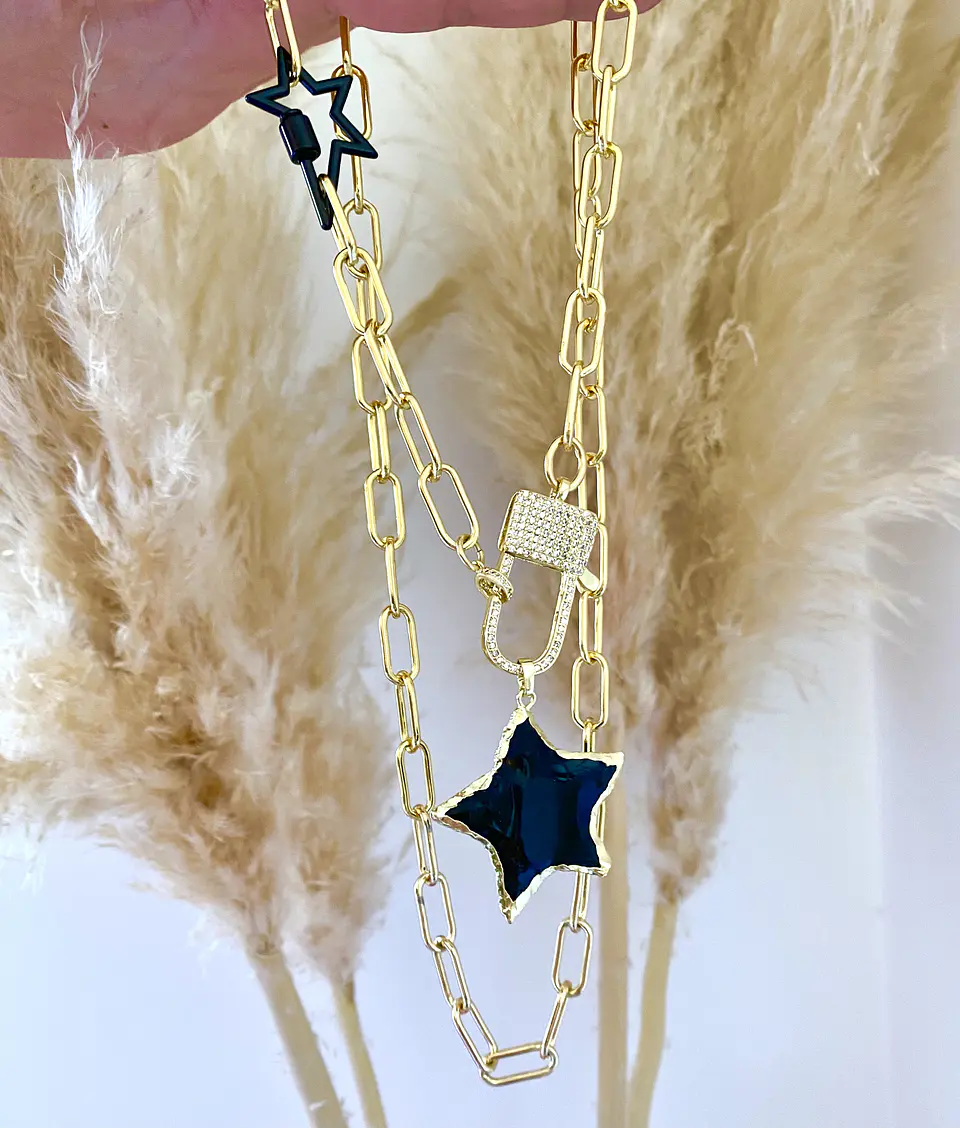 Collar XL Estrella Obsidiana Broche Candado 6