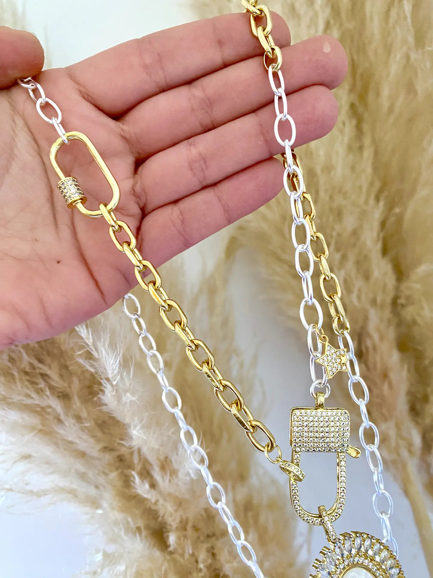 Collar XL medallón Virgen Eslabones Mixtos broche Candado Luxury 2