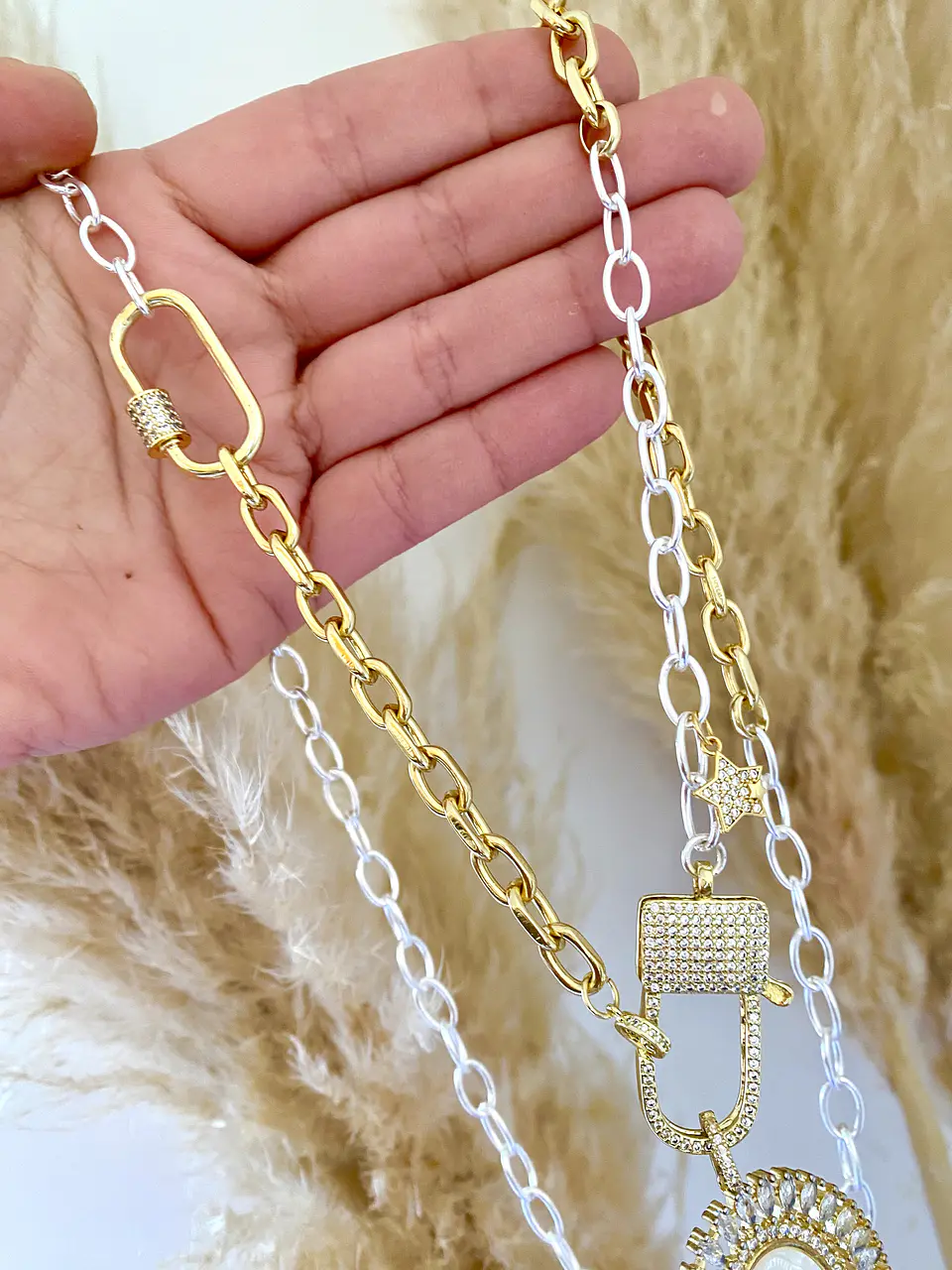 Collar XL medallón Virgen Eslabones Mixtos broche Candado Luxury 2