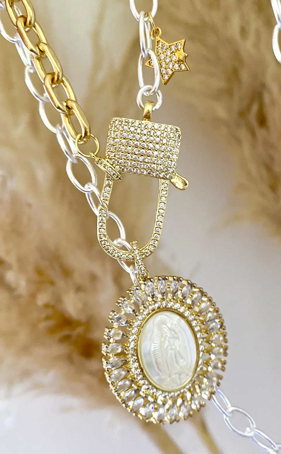 Collar XL medallón Virgen Eslabones Mixtos broche Candado Luxury 7