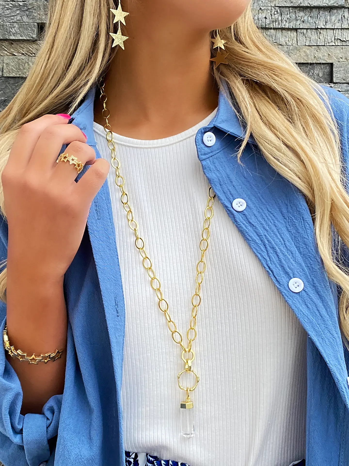 Collar XL  Cuarzo Maxi Eslabones Mixtos Gold 4