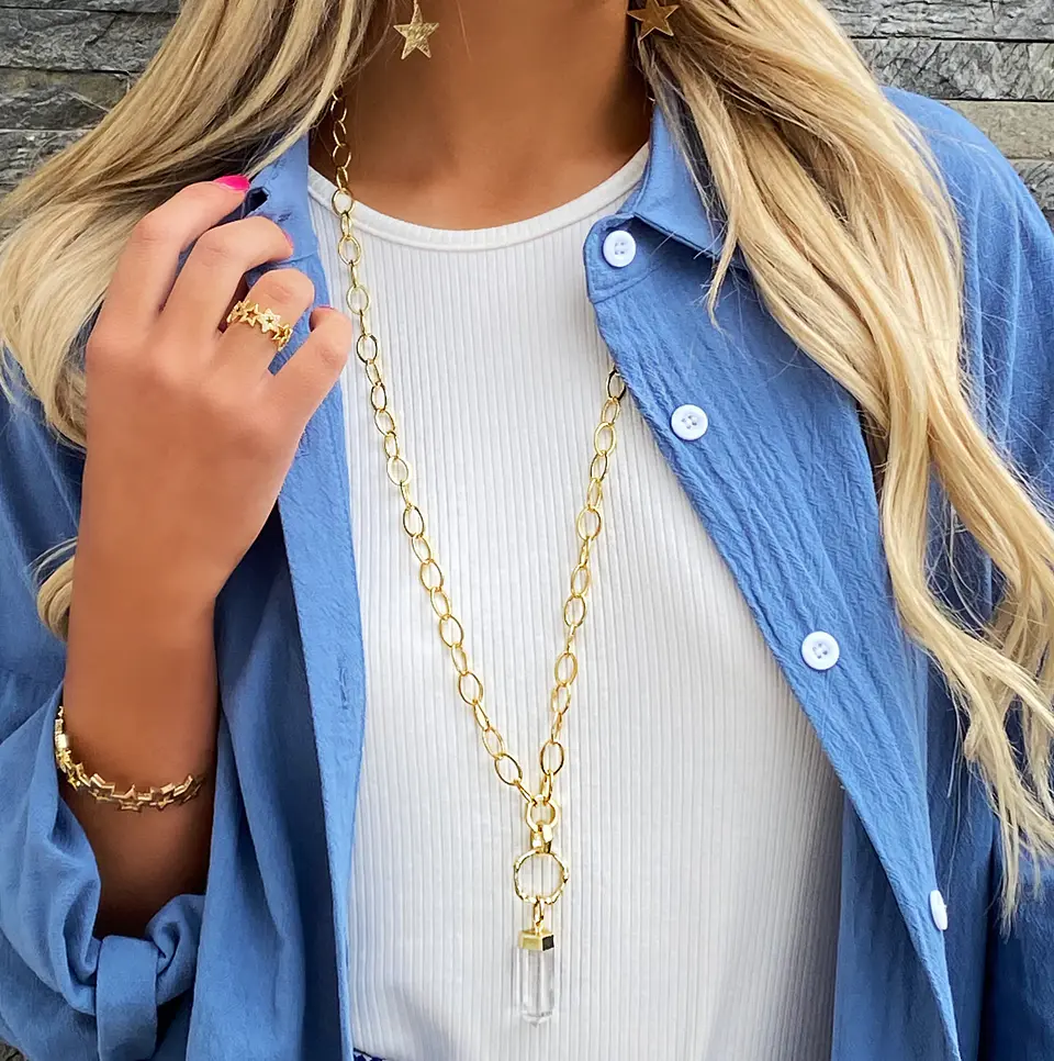 Collar XL  Cuarzo Maxi Eslabones Mixtos Gold 2