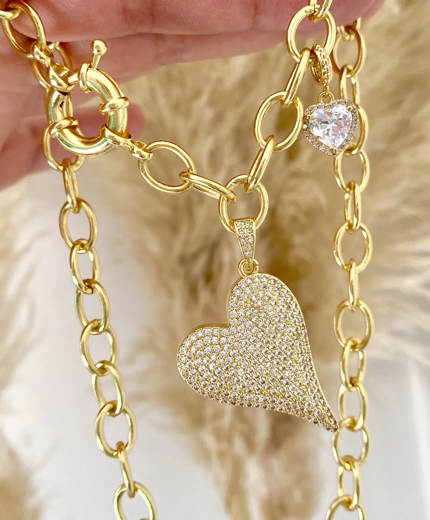 Collar Maxi Corazon Circones Punto luz Corazón Cristal Gold 1