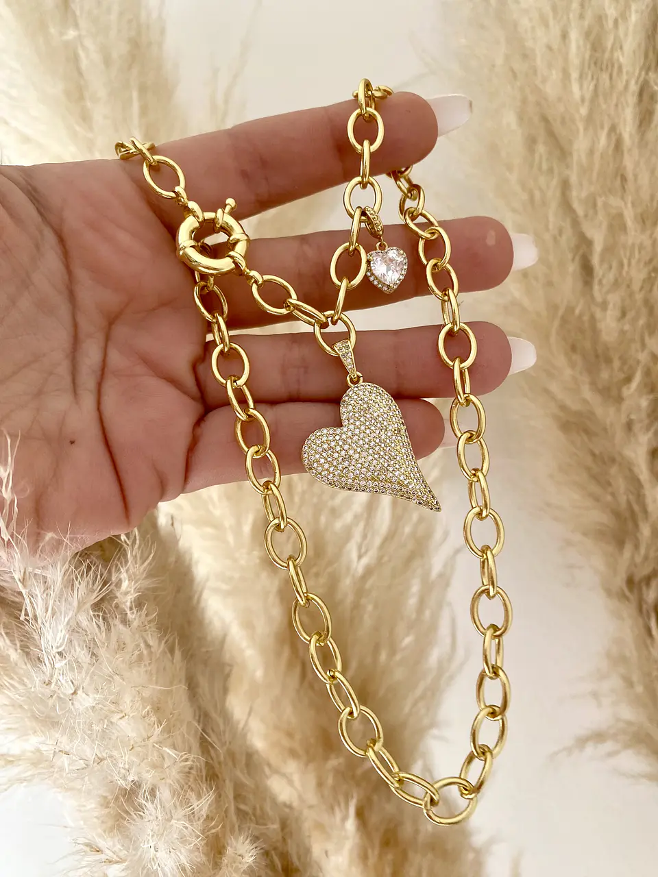 Collar Maxi Corazon Circones Punto luz Corazón Cristal Gold 2