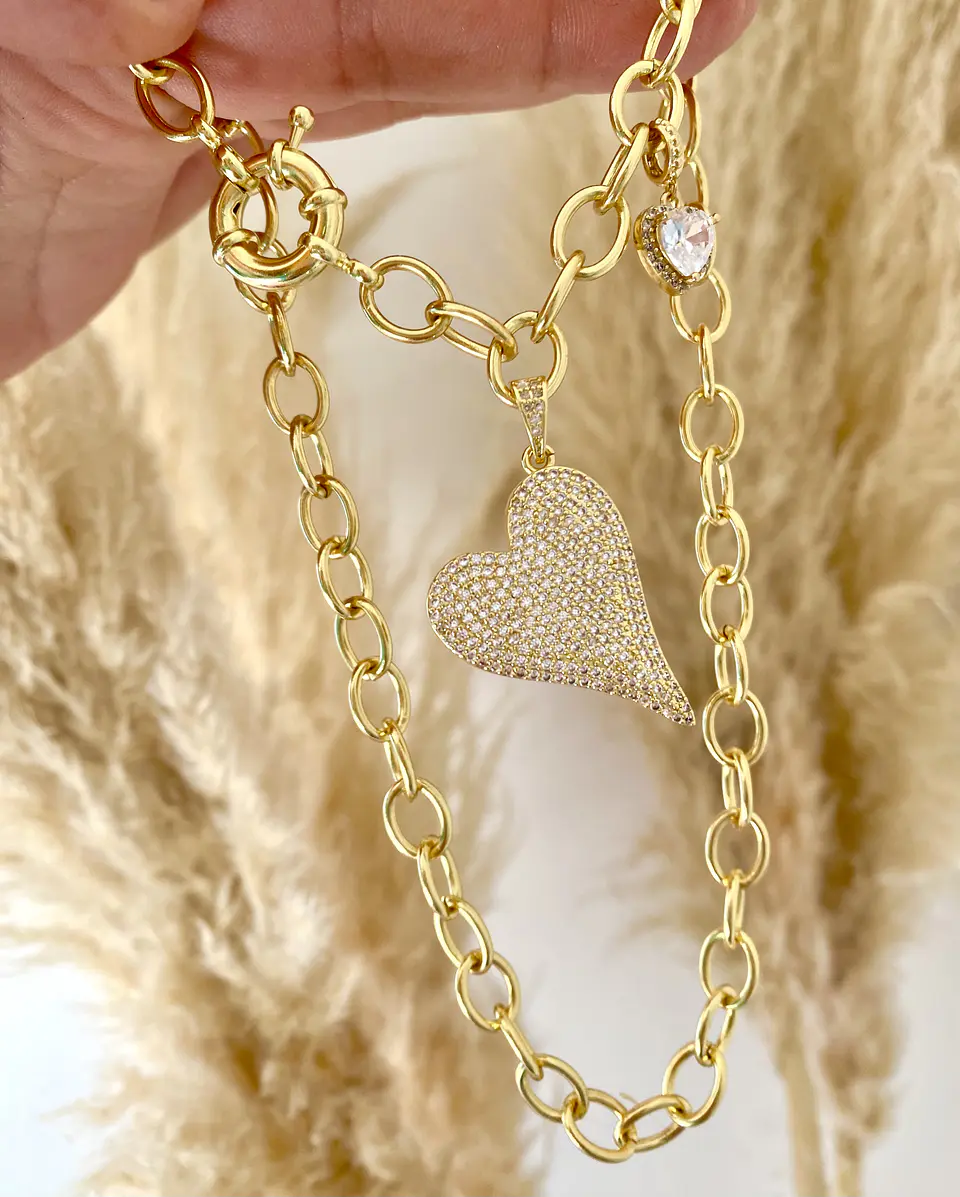 Collar Maxi Corazon Circones Punto luz Corazón Cristal Gold 3