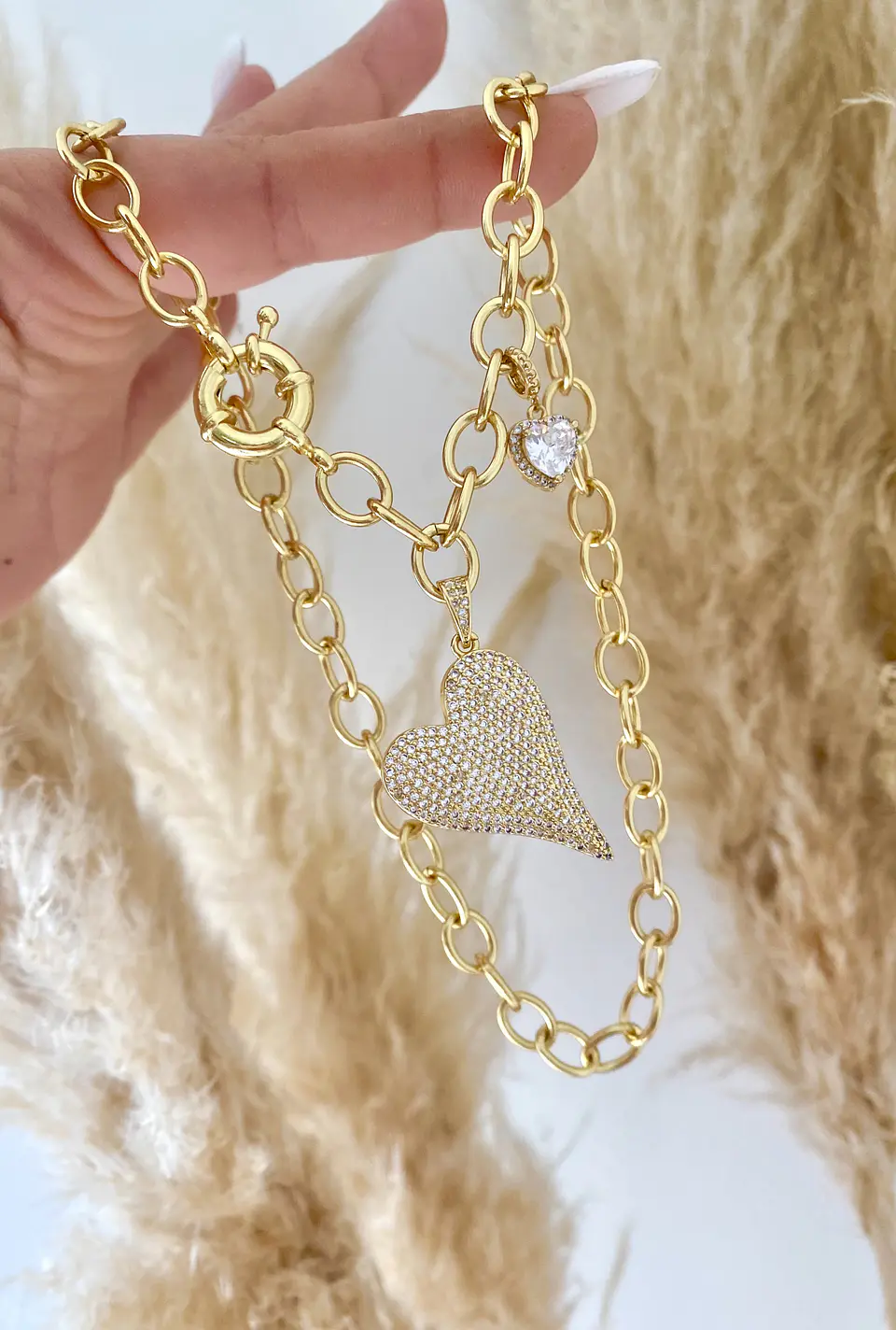 Collar Maxi Corazon Circones Punto luz Corazón Cristal Gold 4