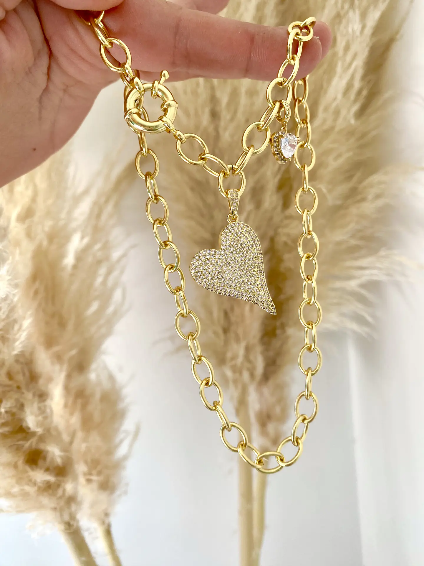 Collar Maxi Corazon Circones Punto luz Corazón Cristal Gold 5