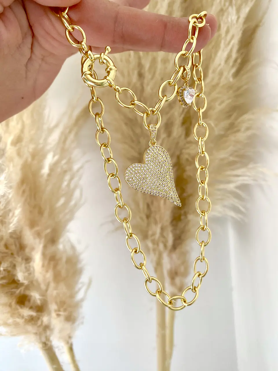 Collar Maxi Corazon Circones Punto luz Corazón Cristal Gold 5