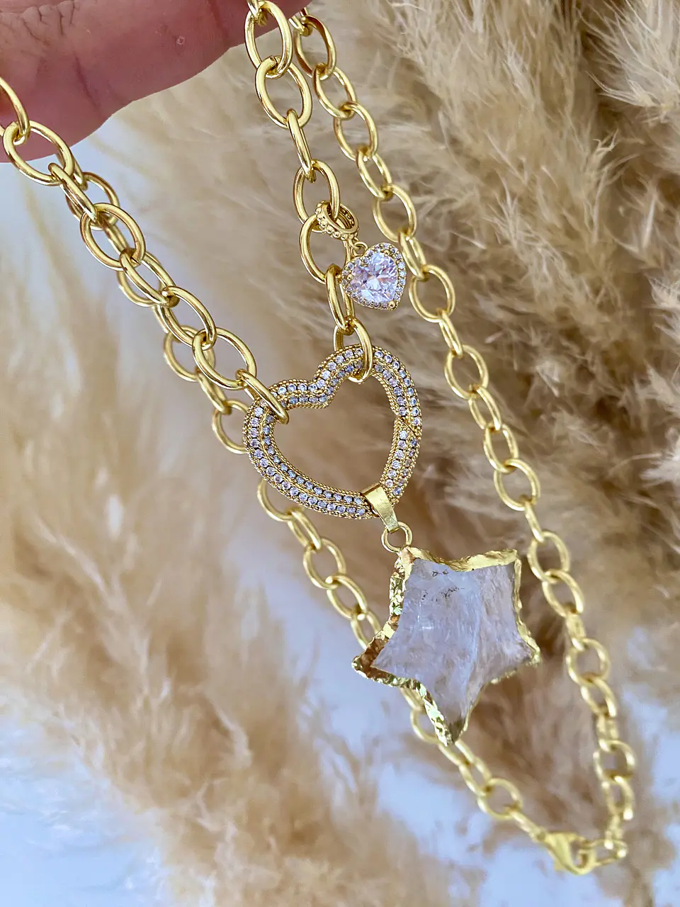 Collar Estrella Cuarzo Conector Circones corazon  1