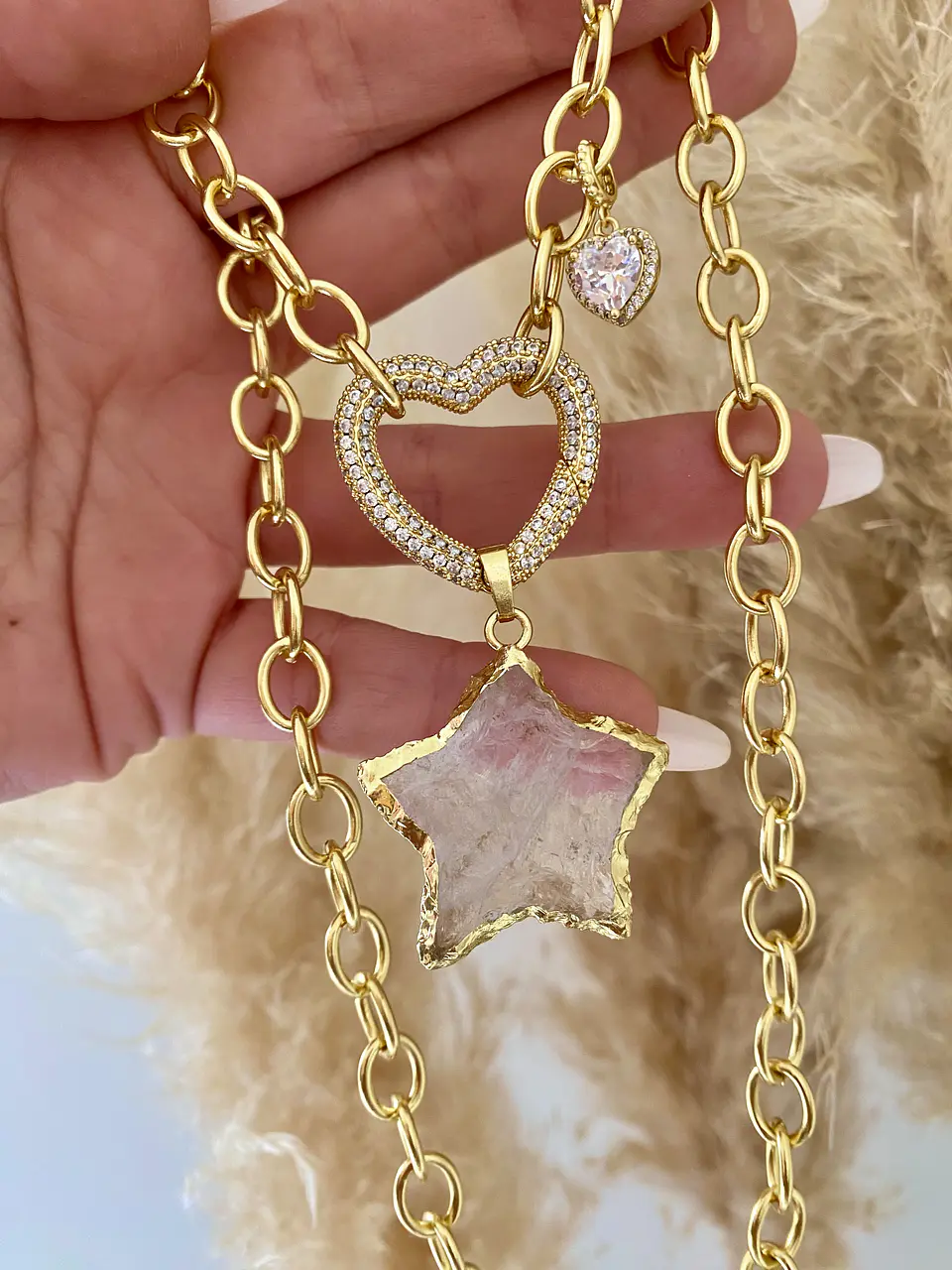 Collar Estrella Cuarzo Conector Circones corazon  2