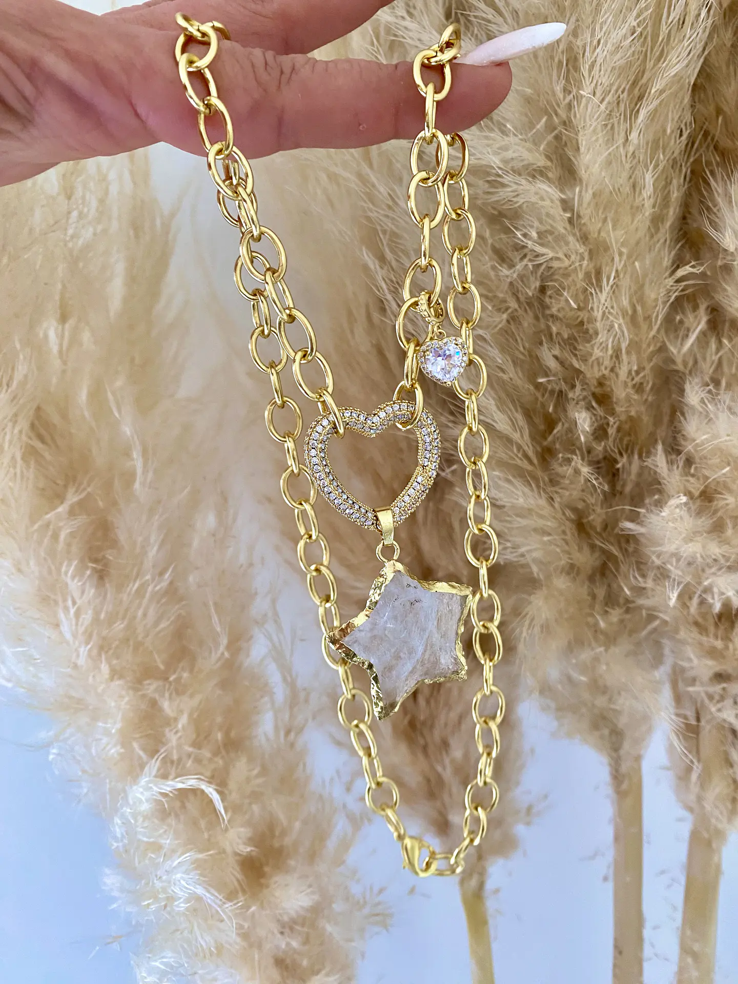 Collar Estrella Cuarzo Conector Circones corazon  3