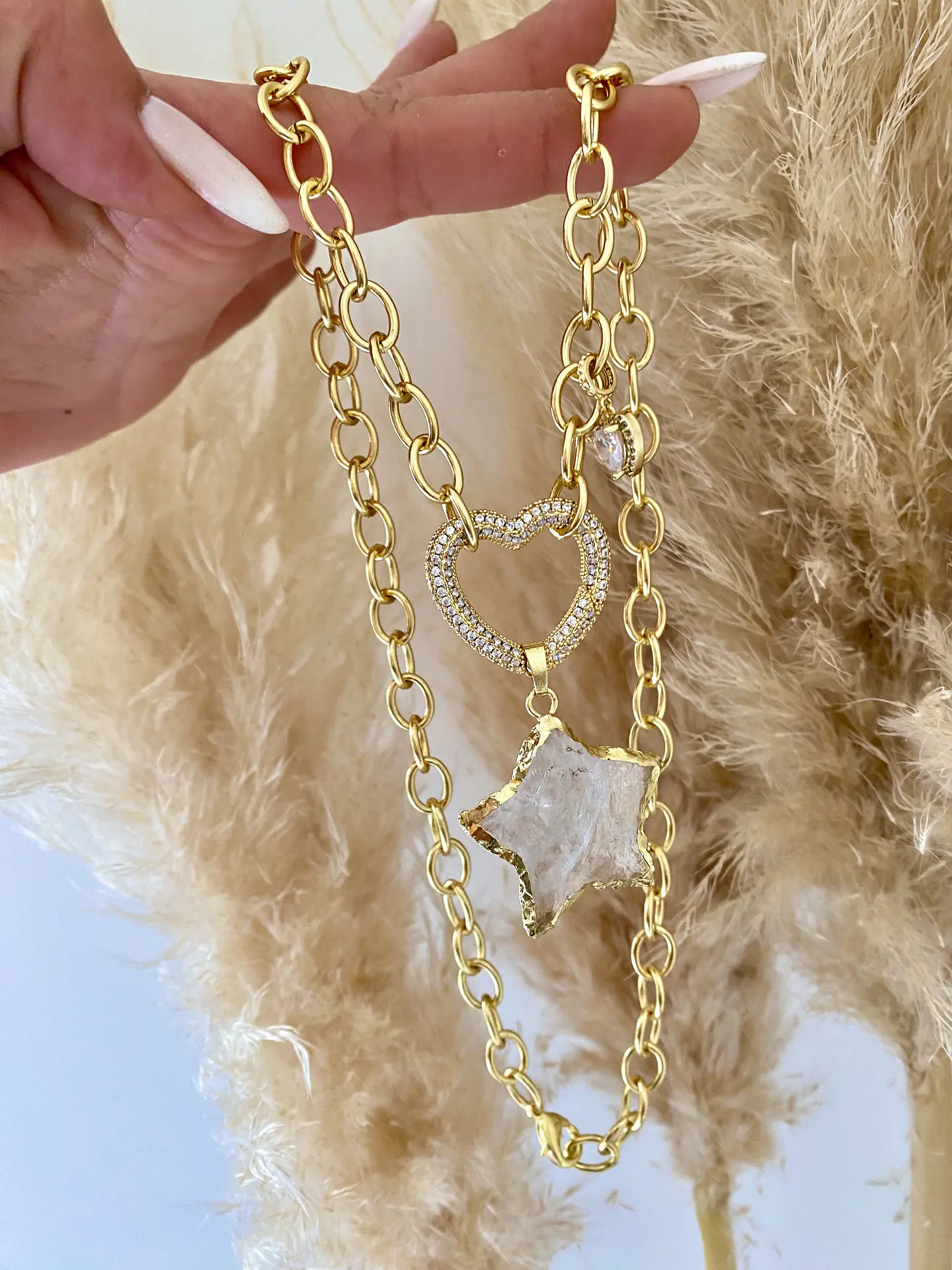 Collar Estrella Cuarzo Conector Circones corazon  4