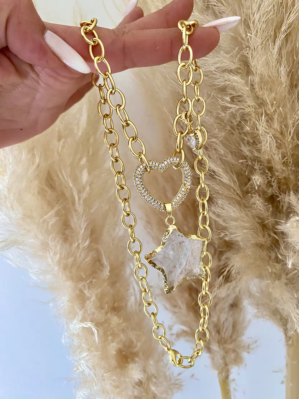 Collar Estrella Cuarzo Conector Circones corazon  4