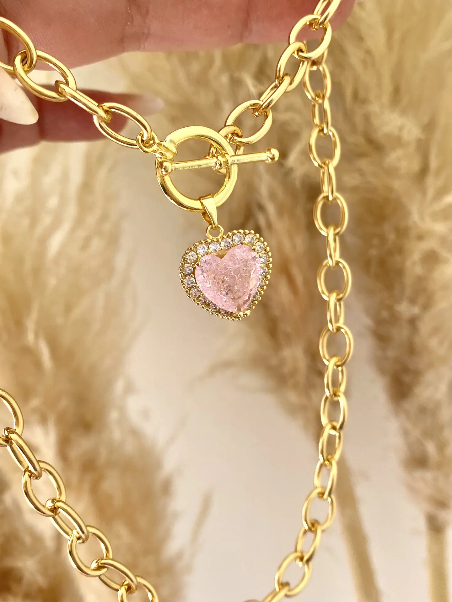 Collar Corazón Cristal Rosa circones gold  1