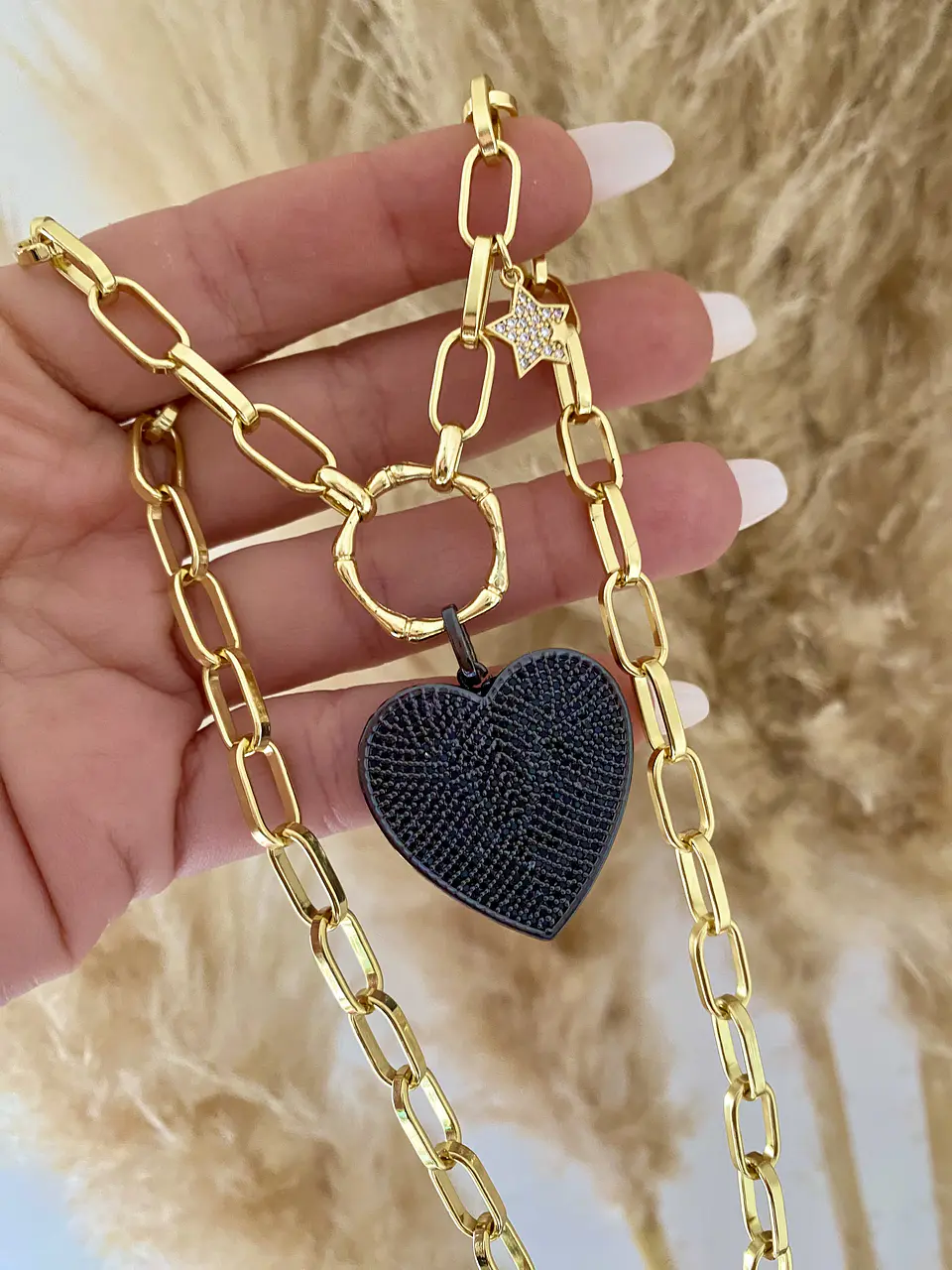 Collar Maxi Corazón Circones Black Micropavé Gold  1