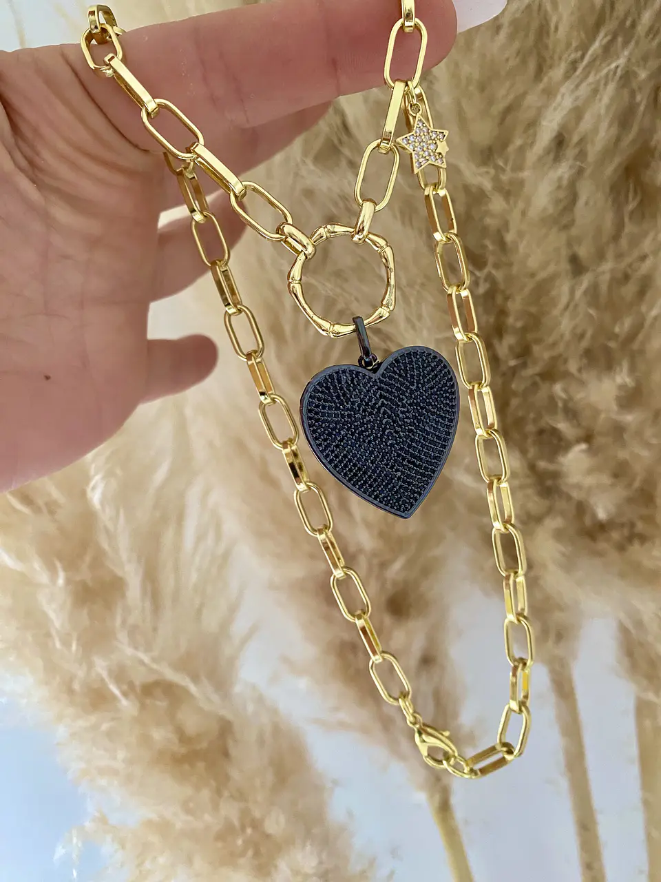 Collar Maxi Corazón Circones Black Micropavé Gold  2