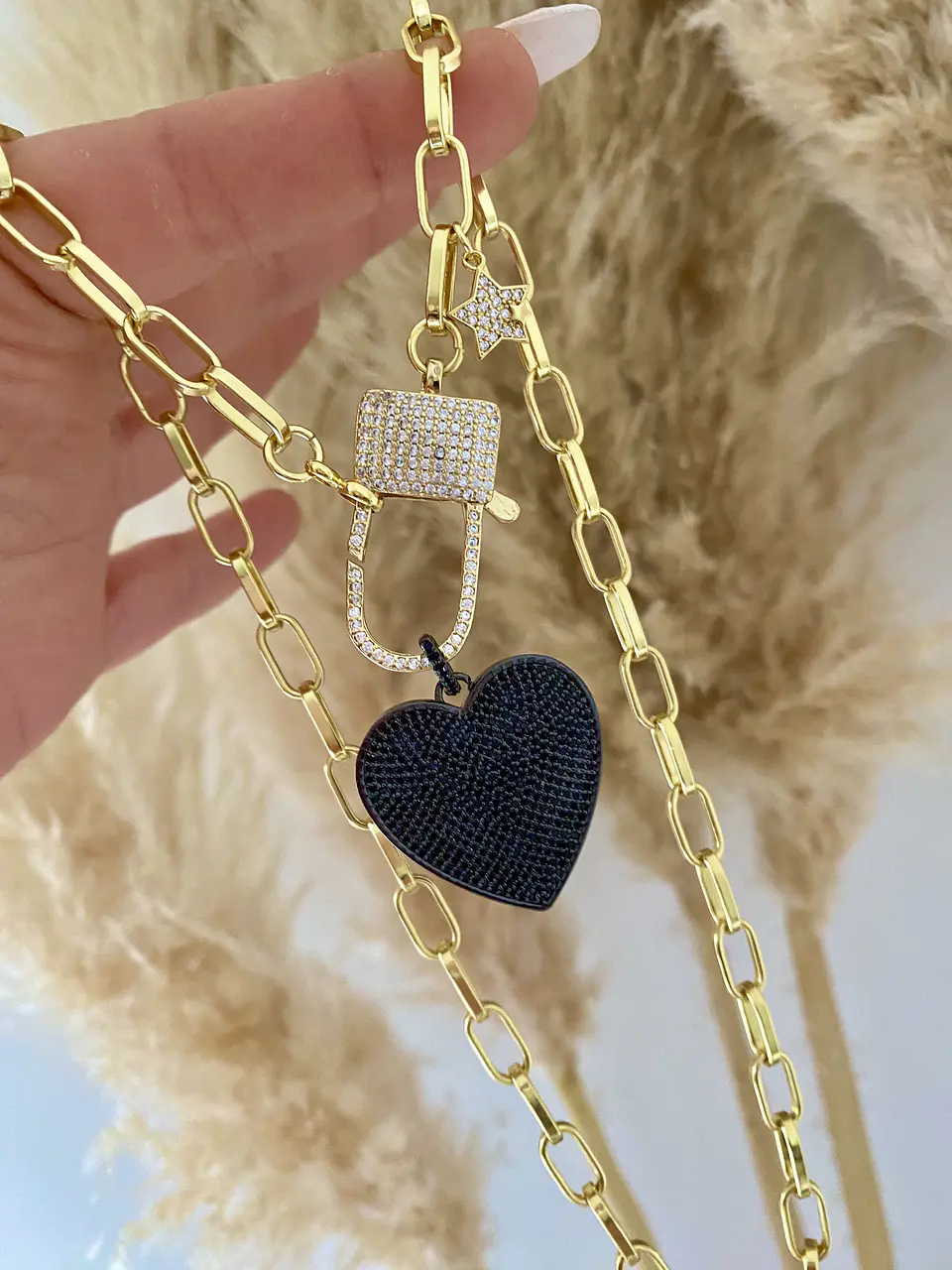 Collar Maxi Corazón  Black Broche Candado Luxury 5