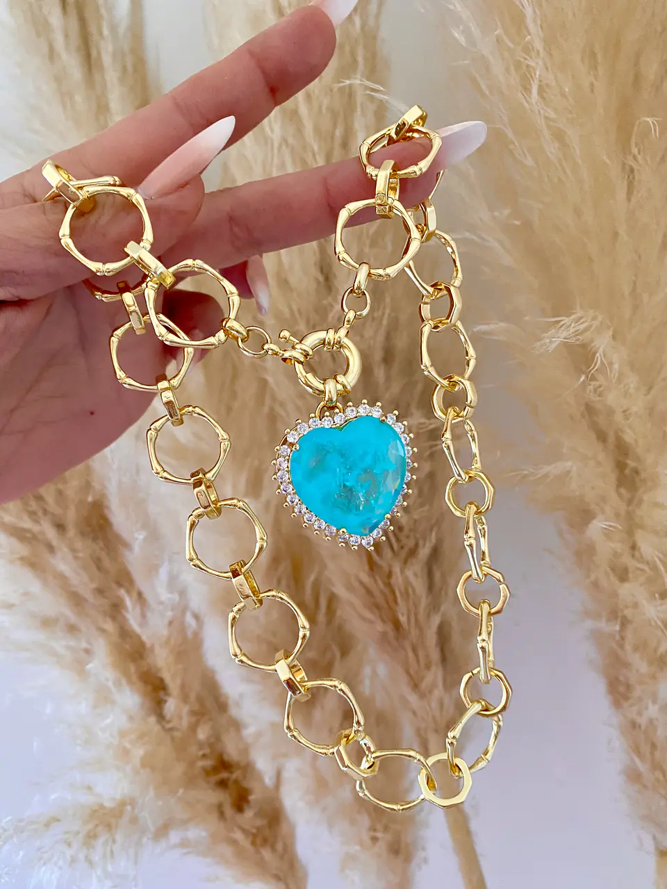 Collar Maxi Cadenón Corazón Turquesa XL 1