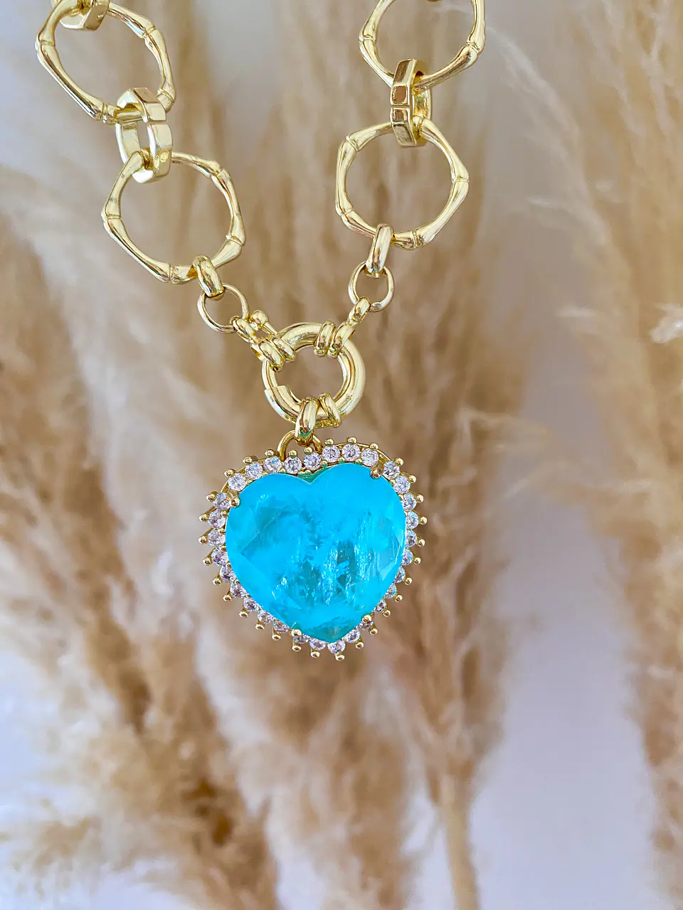 Collar Maxi Cadenón Corazón Turquesa XL 7